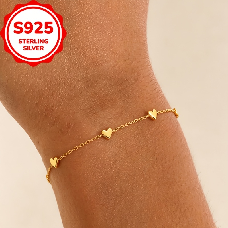 Women's S925 Silver Thin Heart Bracelet, Elegant Design